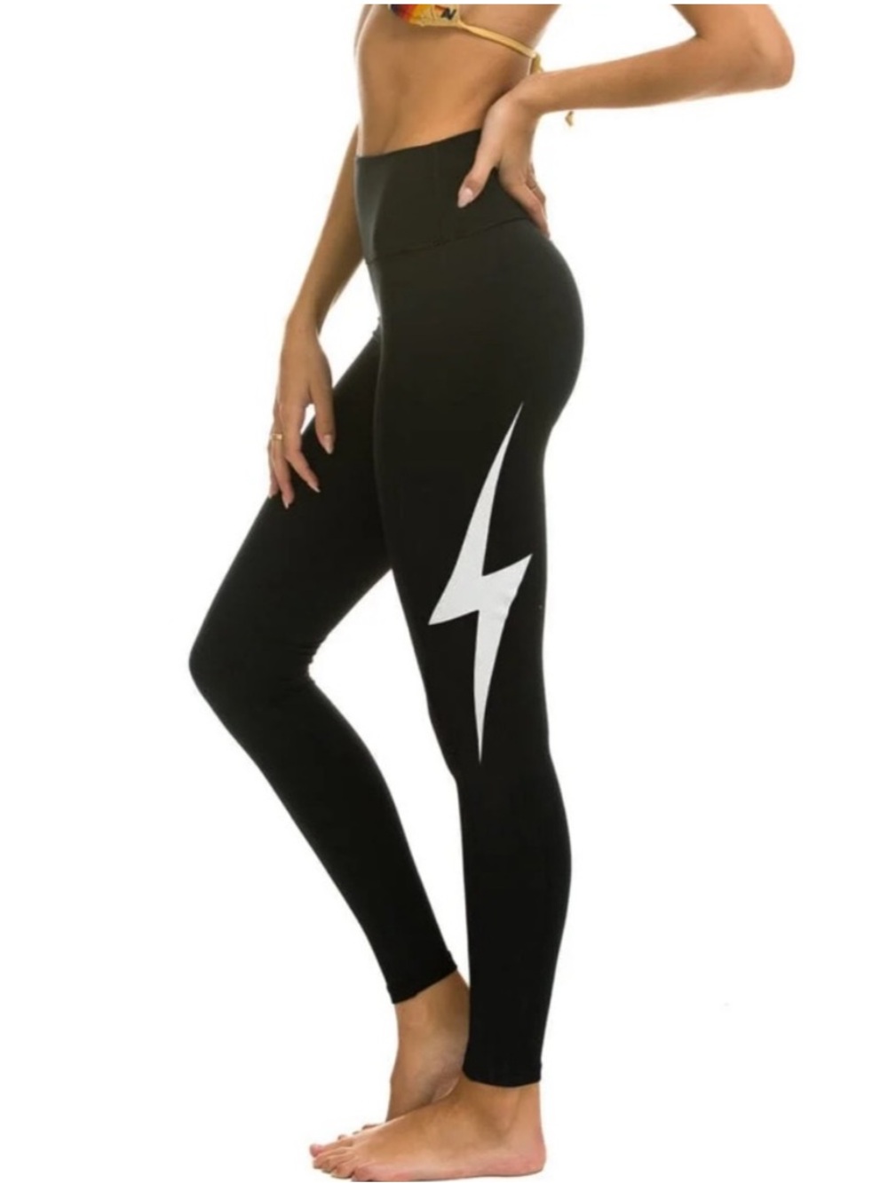 Aviator Nation Black Lightning Bolt Leggings Size Small
